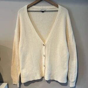 American Eagle Cream V-Neck Relaxed Cardigan Sweater
